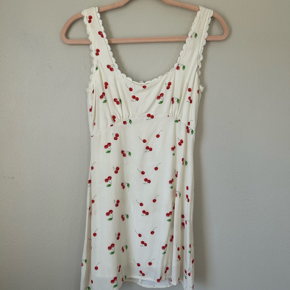 Princess Polly Cream Slip Dress with Red Cherry Print